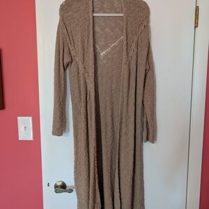 NATURAL LIFE Open Weave Knit Cardigan in Taupe